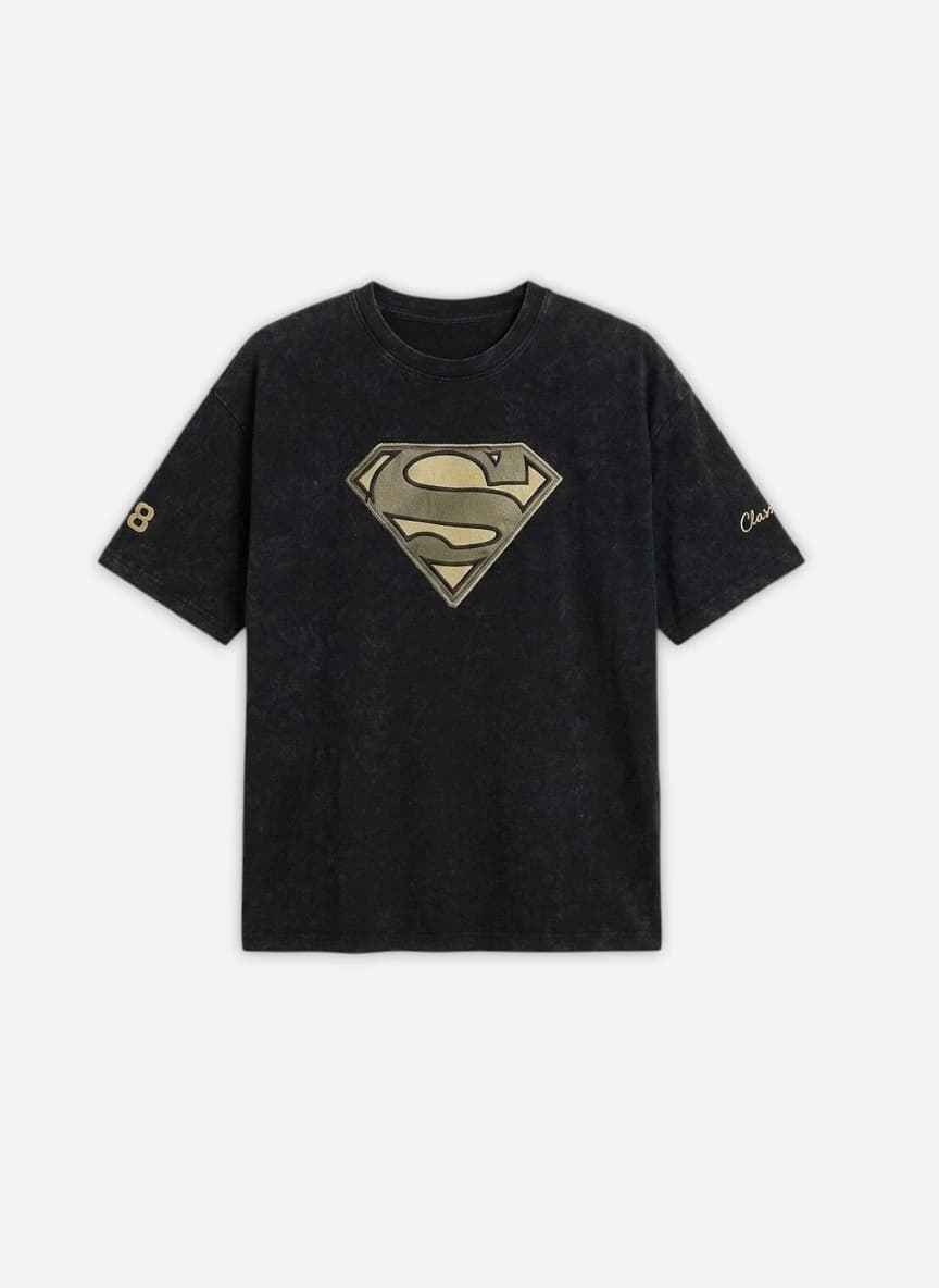 The Souled Store Men Oversized Fit Superman Printed Black T-Shirts