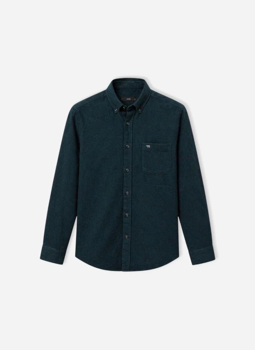 The Bear House Men Button-Down Collar Solid Cotton Casual Shirt