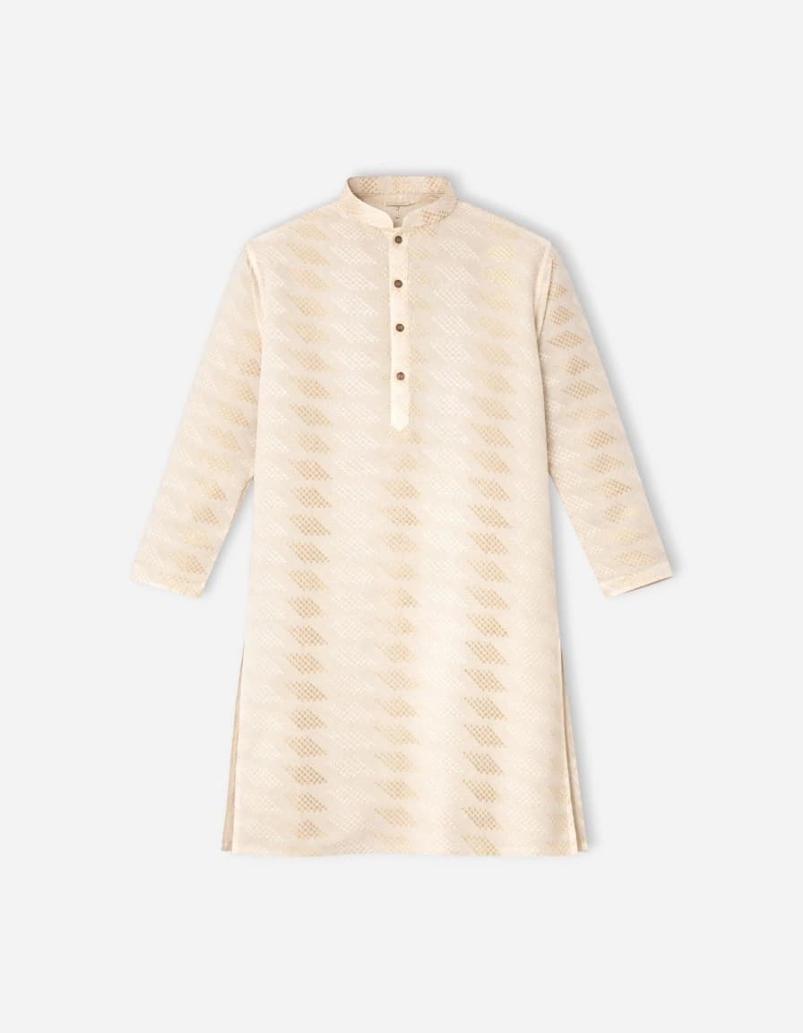 Kisah Kisah Men Printed Cotton Blend Straight Kurta (Beige)