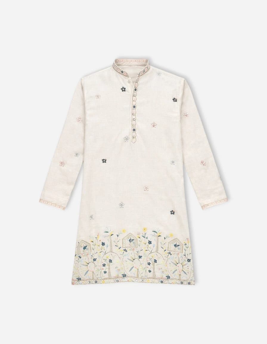 Anouk Men Cream Cotton Embellished Kurta