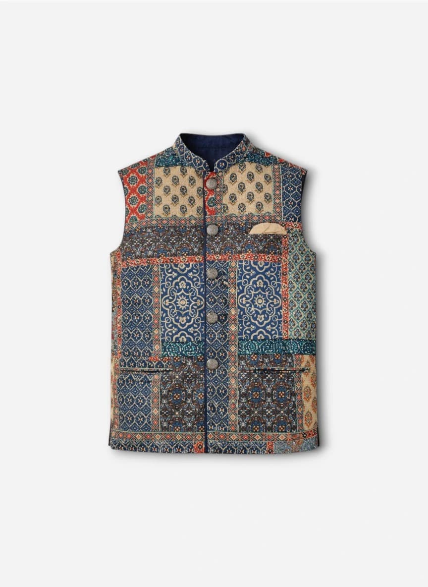 KISAH Mandarin Collar Printed Nehru Jacket