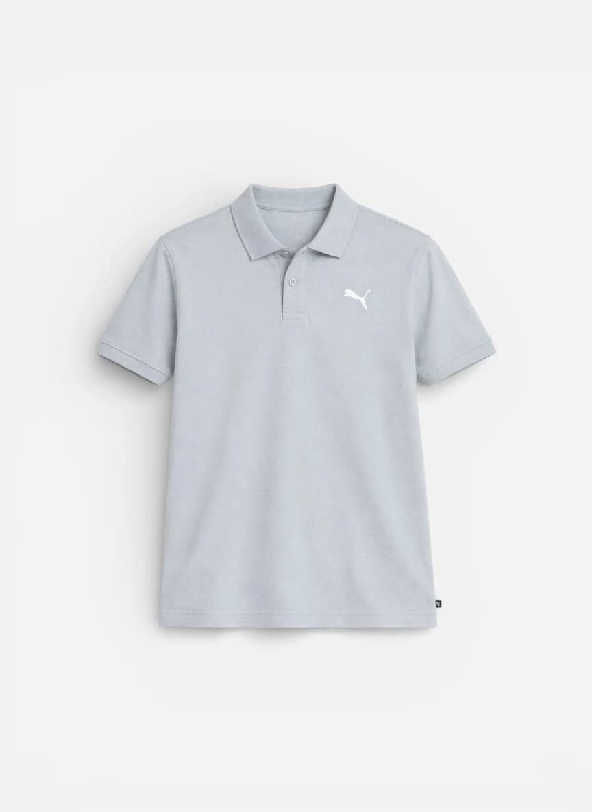 Puma ESS Logo M Men Solid Polo Neck Pure Cotton Grey T-Shirt