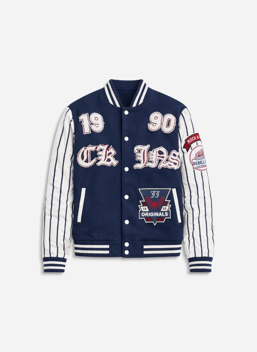 Jack & Jones Men Stand Collar Graphic Printed Varsity Jacket